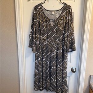 Cato Geometric Black and Brown Long Sleeve Dress